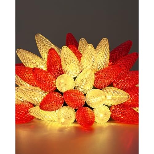 DEWENWILS C9 Red & White Christmas Lights, 33.3ft 50 LED String Lights Waterproof, Indoor/Outdoor Xmas Bulb Light with Hook for House, Xmas Tree, Patio, Garden, Yard, Porch, Green Wire, UL L