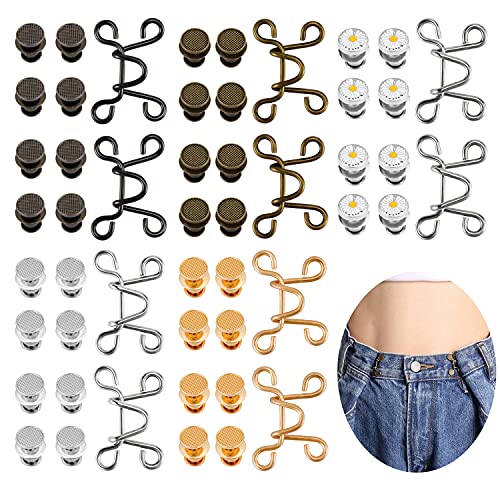 Yotako 10 Set Adjustable Waist Buckle Extender Set, Jean Waist Tightener Jean Buttoned Replacement Clip Snap Tack Metal Button Jeans Button Attacher for Loose Pant Gifts for Women