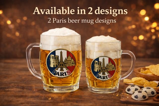 Générique Lot de 2 Mugs à Bière Paris 280 ml en Verre – Chopes à Bière Épaisses avec Anse – Style Brasserie – Coffret Cadeau Prêt à Offrir – Paris Beer Mug Gift Set (2x 280 ml)