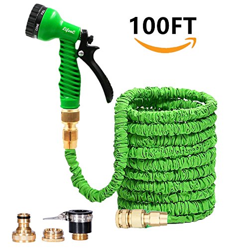 LifenC 30m Tubo da giardino, tubo magico flessibile ed estendibile con raccordi in ottone massiccio & pistola a spruzzo verde | Tubo super leggero espandibile | Spray a 7 modalità