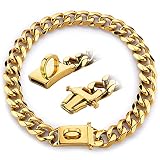 PetGlobal 18K Gold Chain Dog Collar- Dog Chain Heavy Duty Secure Snap Buckle -Gold Plated Stainless