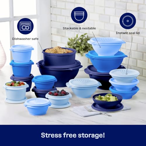 Image of Tupperware Heritage Collection, New 36 Piece Food Storage Container Set in Vintage Blue, Dishwasher Safe and BPA Free (18 containers, 18 lids)