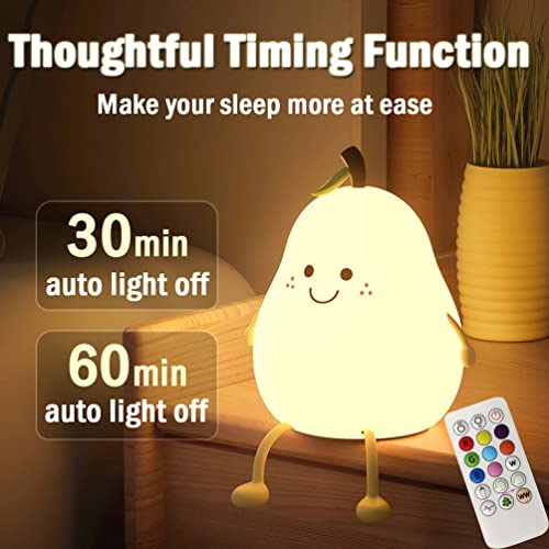 Image of LEDHOLYT Night Light for Kids, Cute Silicone Nursery Pear Lamp for Baby and Toddler, Fruit NightLight with Remote, Squishy Night Lamp for Bedroom, Kawaii Bedside Light for Boys Girls Room