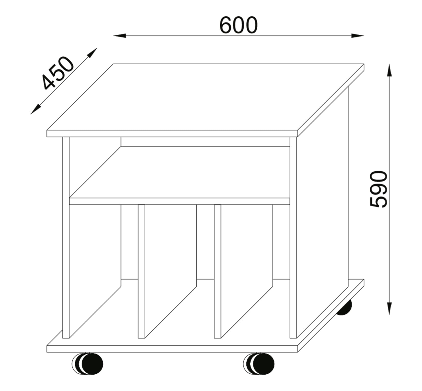 VCM Holz Beistelltisch | Couchtisch schlicht | Sofatisch Rollen | Maße ca. H. 59 x B. 60 x T. 45 cm | rollbar Kaffeetisch - Tabina Weiß