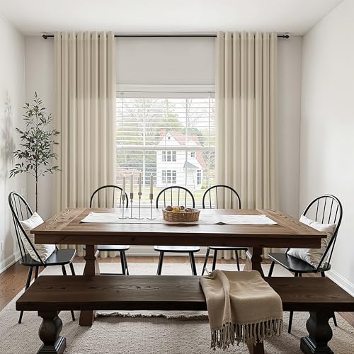 Image of Eggshell Beige Linen Curtains 84 Inches Long for Living Room Grommet Luxury Light Filtering Semi Sheer Curtain Modern Farmhouse Decor Elegant Coastal Sheer Drapes for Bedroom Office 52x84, 2 Panel