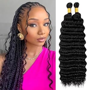 Eerya Long Curly Braiding Hair 18 Inch 2 Packs Ocean Wave Crochet Hair for Black Women Deep Wave Braiding Hair for Boho Braids（18 inch, 1B）