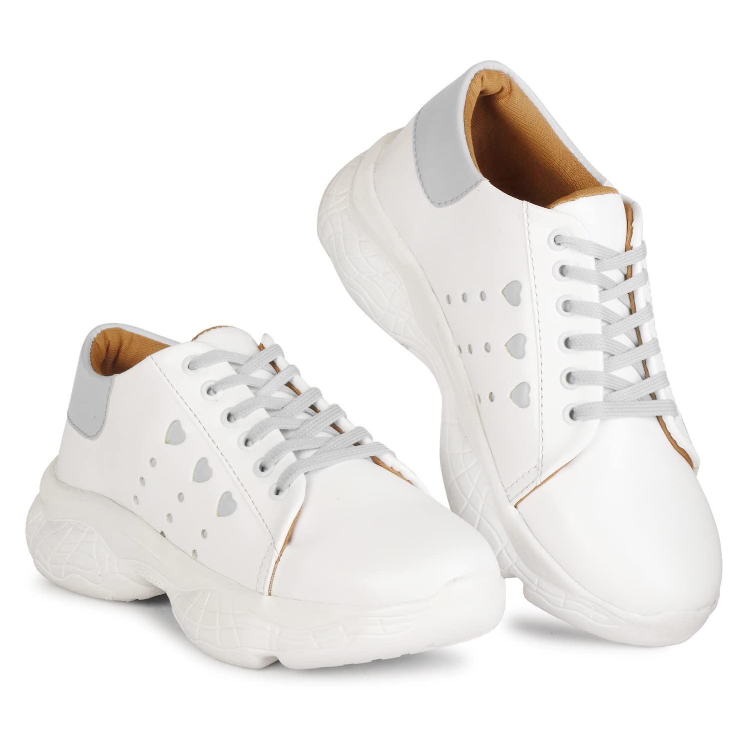 KRAFTER Girls Casual Chunky Walking Shoes for Women White-Grey (B09MNJJQM5) Amazon Price History, Amazon Price Tracker