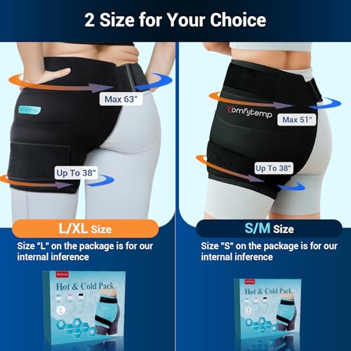 Image of Comfytemp Hip Ice Pack Wrap for Sciatica Pain Relief, Hip Replacement After Surgery, Reusable Gel Ice Pack for Injuries, Hot Cold Compress Recovery Items Physical Therapy Men Women, Black (L /XL /2XL)