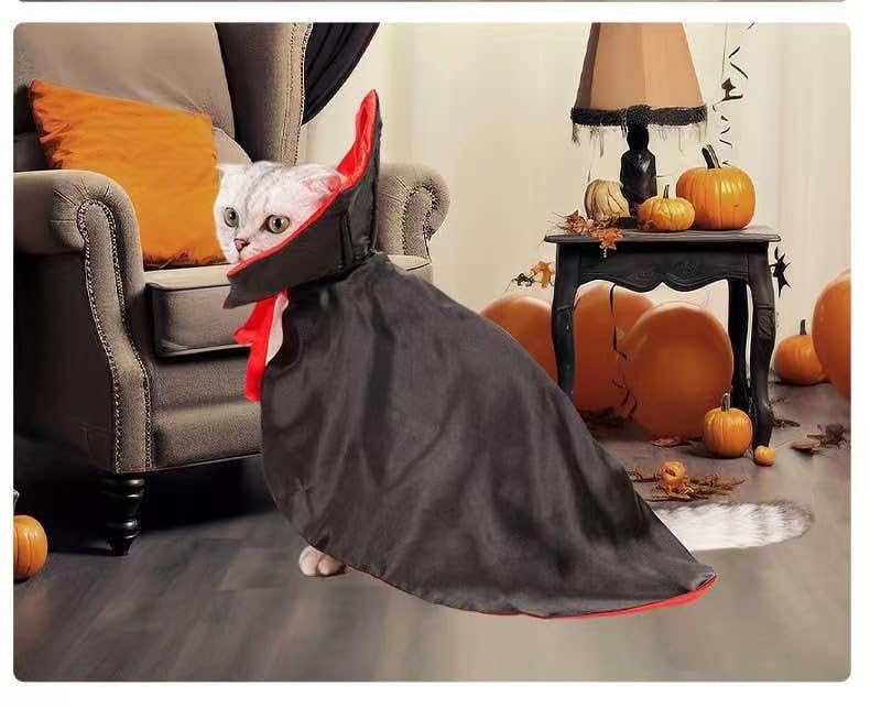 Disfraz capa vampiro para gato Halloween ajustable rojo negro miniatura 6