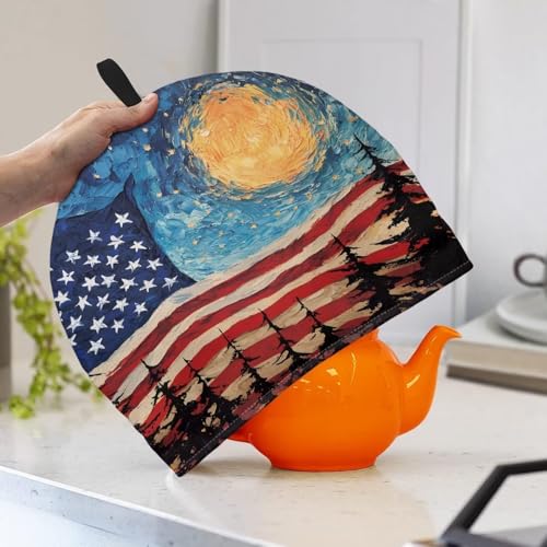 Image of Stars and Stripes Tea Cosy for Teapot Washable Starry SkyTea Pot Cozy for Keeping Warm America250 Kettle Cover for Halloween Day Party Gifts,Dust Proof Breakfast Tea Pot Cover
