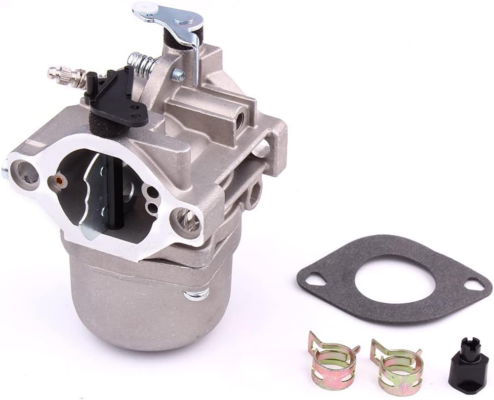 Mainlead LMT 5-4993 carburetor shown with the included gasket and fuel line clamps.
