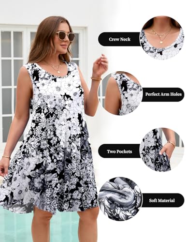 Image of JollieLovin Women Plus Size Curvy Summer Tank Sun Dresses Sleeveless Causal T-Shirt Dress Beach Swing Cover up(L-5X)