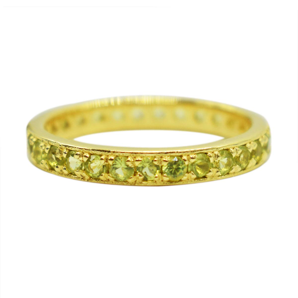 Peridot Natural Gemstone Eternity Band Rings in 925 Sterling Yellow Gold Plated Wedding, Engagement Jewelry 16-image-15