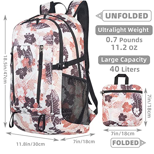 Tomule Camping Hiking Daypacks, 40L Lightweight Packable Hiking Backpack Travel Backpack For Women Men (Pink Sakura) #TOP1