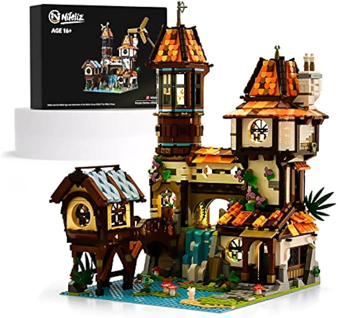 Nifeliz Medieval Institute, Riverside House Building Model Toy, Artistic Display Set Decorated for Adult Gift Giving (2,488 Pieces)