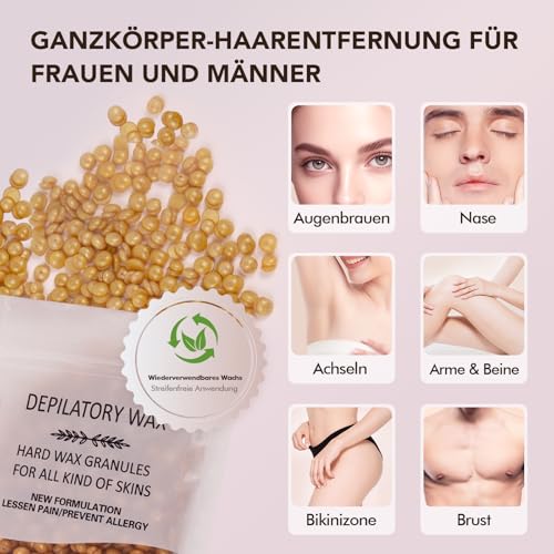 Waxing set, Professionell Wachswärmer Wachs Haarentfernung mit 500g Wax Warmer mit Wachsperlen, Waxing Maschine Set, Wax Maschine für Wachs Haarentfernung Perlen