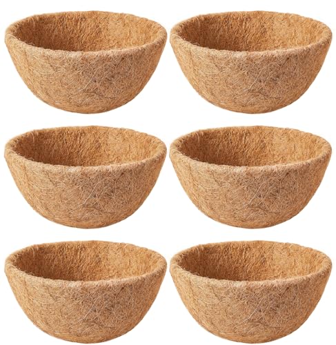 EINYEXW 6 Pack 16 Inch Coco Liners for Hanging Baskets - Natural Hanging Basket Liners Coconut Liners for Planters Coconut Fiber Planter Liner for Wire Baskets and Flowers Outdoor Garden Decor