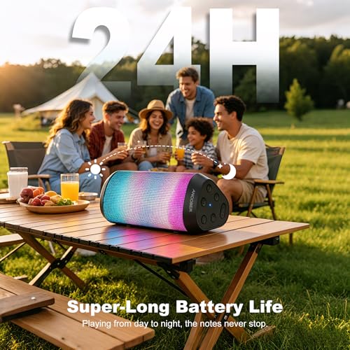 Image of Portable Bluetooth Speaker Powerful HD Loud Sound, LED Lights, IPX4 Wateproof, 24H Playtime, Wireless TWS Pairing, Built-in Mic, for Home /Outdoor /Party, Cool Electronics, Birthday Gifts for Men Women