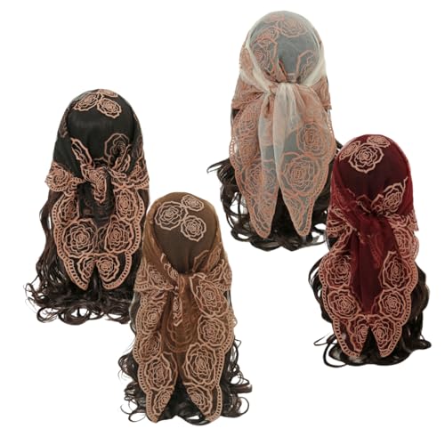 31.5” Embroidered Yarn Lace Square Scarf for Women Muslim Breathable Lightweight Headscarf Bandanas Hair Wrap