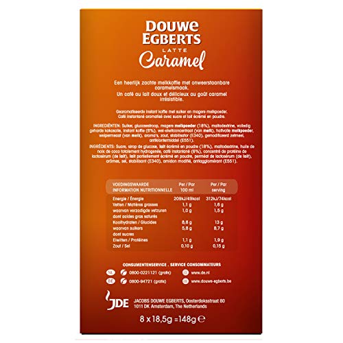 Douwe Egberts Oploskoffie Verwenkoffie Latte Caramel (80 Sachets, Instant Koffie), 10 x 8 Zakjes - Afbeelding 3