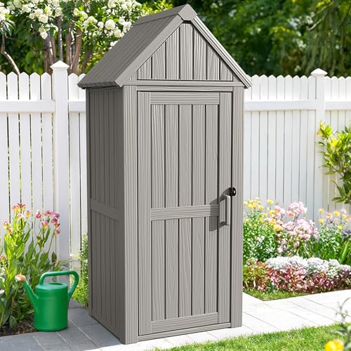 ONBRILL Multifunctional Storage Shed, Outdoor Storage Cabinet with Hooks and Lock Ring, Waterproof Outdoor Storage Shed for All Weather, Tool Outdoor Shed for Patio Lawn and Garden