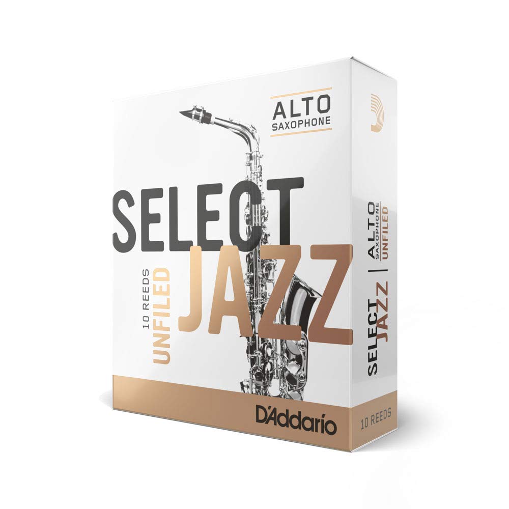 RicoD'Addario Woodwinds Select Jazz Alto Sax Reeds, Unfiled, Strength 2 Medium, 10-Pack