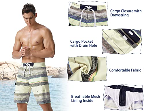 Image of unitop Men's Bathing Board Trunks Beach Shorts Holiday Hawaiian Colorful Striped