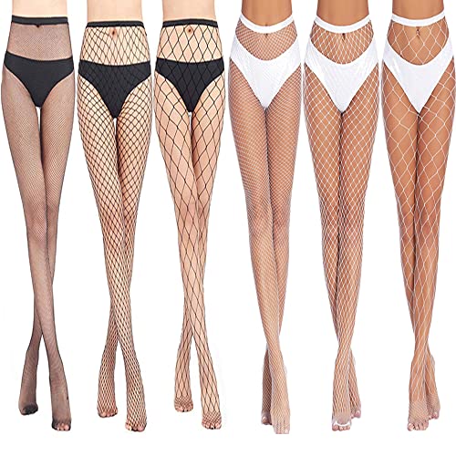 SIMBLOOM 6 Paar Netzstrumpf Schwarz Weiß Netzstrumpfhose Damen fischnetz strumpf strumpfhose netz 3 Paar Schwarz +3 Paar WeißMeshStrumpfhose Netz Strumpfhose Fischnetz Strumpfhosen Socken Strumpf Cover