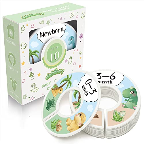 Image of Baby Closet Dividers - Set of 10 from Newborn to Toddler and 2 Blanks with Colored Box - Dinosaur Designs Nursery Closet Size Dividers - [Dinosaur]