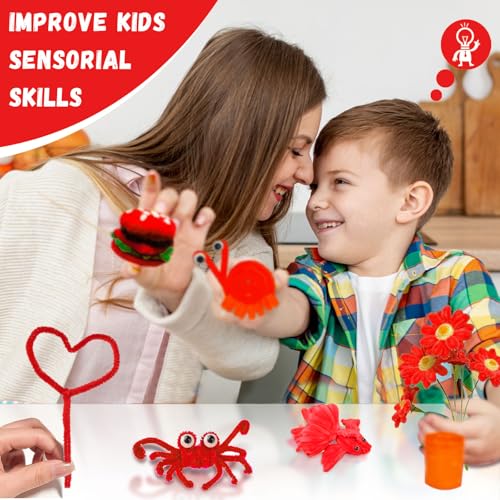 Image of Red Pipe Cleaners Craft,200pcs Craft Supplies Chenille Stems Arts & Crafts for DIY Valentines Day Decorations,Flowers Making Pipe Cleaners Bulk Gifts for Her Room Decor,Valentine Candy Ornament