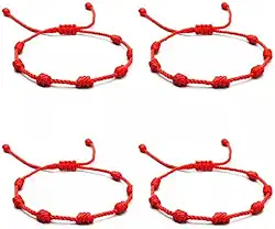 Pulseira Vermelha kit c 4 pulseiras da Sorte 7 Nós | Amuleto da Kabbalah | Proteção contra o Mau-Olhado | Prosperidade | Ajustável |Unissex