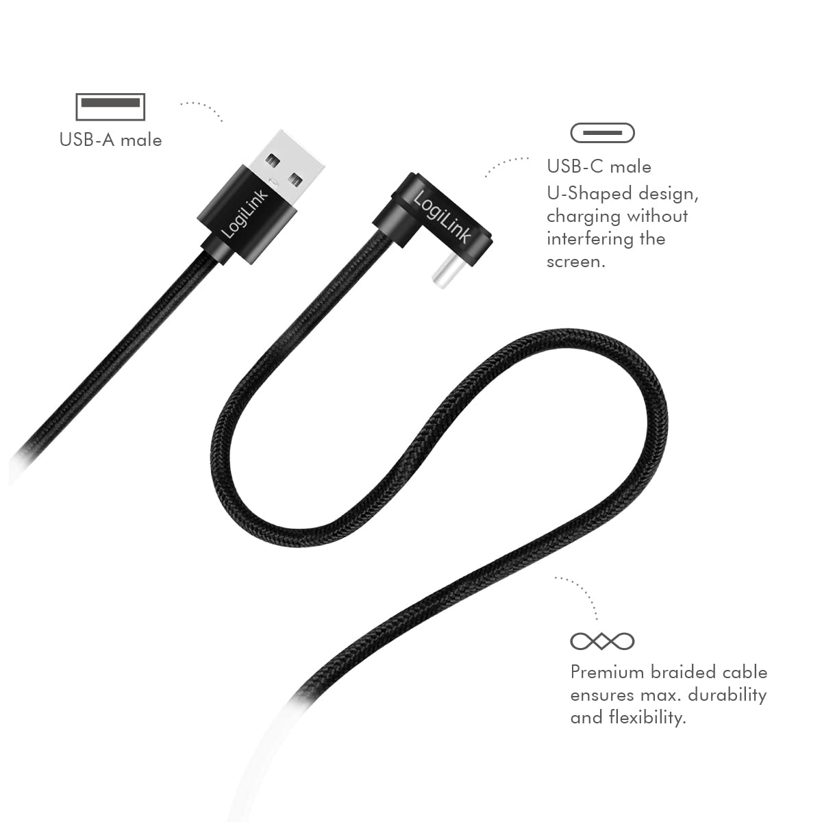 LogiLink Cavo connettore USB 2.0 tipo C maschio (angolo di 180