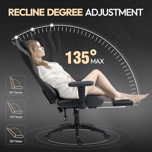 Sedia da gaming ergonomica da ufficio con funzione di massaggio e calore, cuscino a molle insacchettate traspirante come nel divano, sedia regolabile in PC con poggiapiedi, supporto per schiena - Sedia gaming - Immagine 6