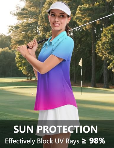 Image of LOMON Womens Golf Polo Shirts Summer Short Sleeve 1 /4 Zip Tops Moisture Wicking Casual Tennis Activewear with Pockets