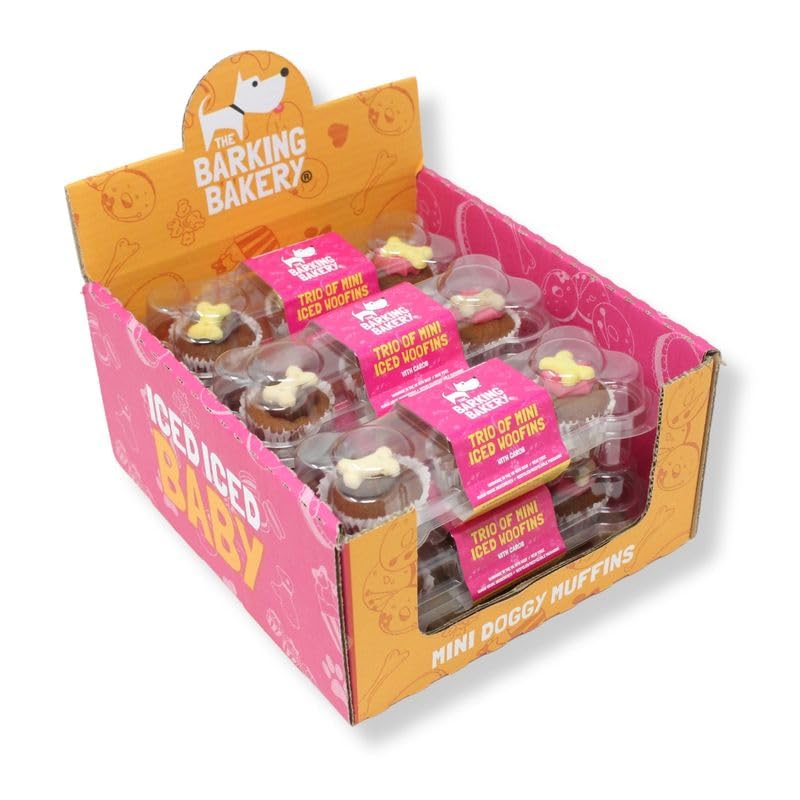 The Barking Bakery Trio of Mini Iced Woofins, 3 Mini Cakes for Dogs, Gourmet Dog Treats, Handmade