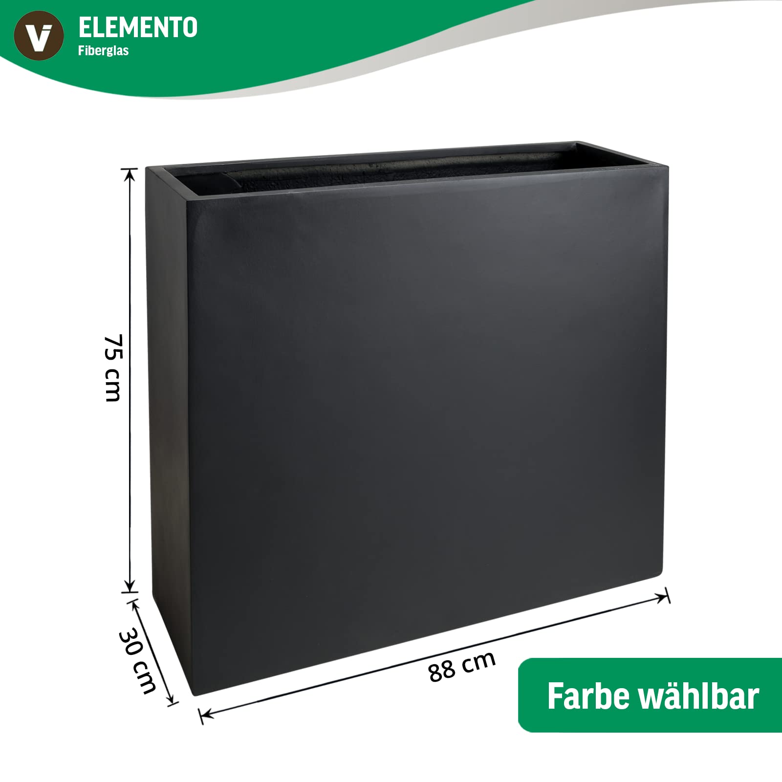 VIVANNO Pflanzkübel Raumteiler Sichtschutz Fiberglas ELEMENTO Anthrazit - 88x30x75