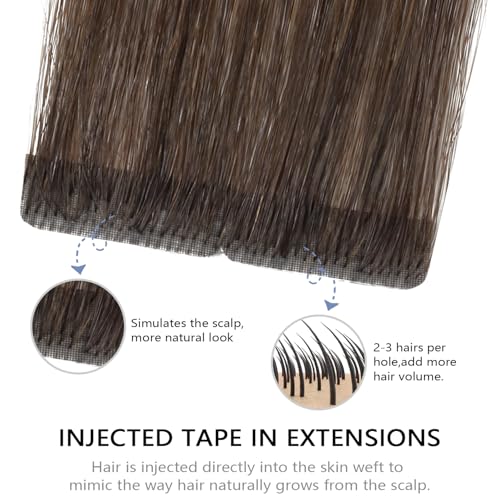 Image of COOKAYU Invisible Tape in Hair Extensions, Balayage Dark Brown to Dirty Blonde 14Inch 20pcs 30g /pack Straight Real Human Hair Invisible Injected Tape in Extensions
