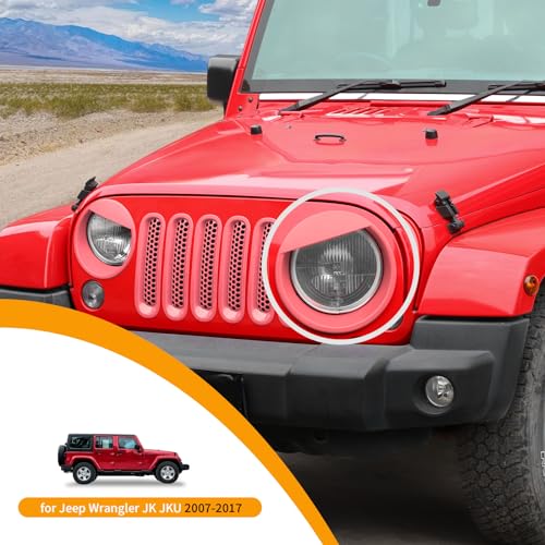 Image of Hoolcar Front Honeycomb Grille Insert Cover & Headlight Bezel Cover Fit for Jeep Wrangler JK JKU 2007-2017, Exterior Accessories, Pink