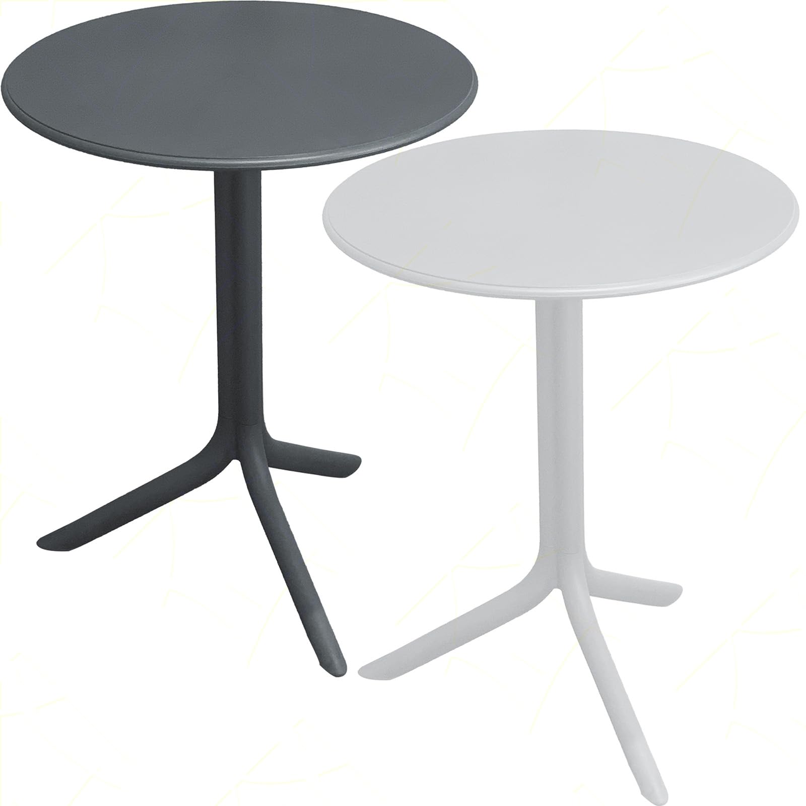 Sicignano | Set 2 Poltrone con Tavolo Tondo, 3 Pezzi, Plastica, Completo Scuro, con Braccioli - Impilabile, Resistente agli UV, Arredo Interno Esterno Bar Pub Giardino Terrazzo, Made in Italy