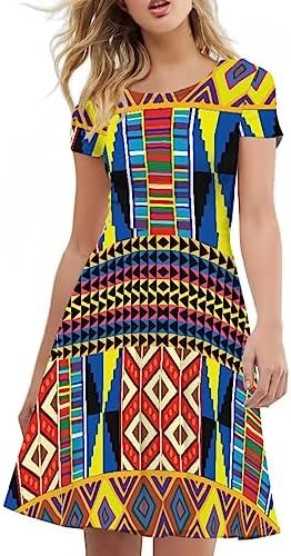 AmzPrint Kente - Vestido Corto Con Estampado Tribal étnico Africano