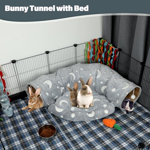 Image of BWOGUE Bunny Tunnel Bed, 2-in-1 Collapsible Tunnel Tubes Toys with Removable Mat Hideout for Cats Kittens Rabbits Guinea Pigs Kitty