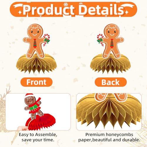 Image of 9 Pieces Christmas Gingerbread Honeycomb Centerpieces - Holiday Table Decorations with Gingerbread Man, Gingerbread House, and Festive Car for Xmas Party, Winter Celebrations, and Holiday Gatherings
