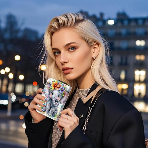 Small Credit Card Case Wallet for Women, RFID Blocking Mini Slim Leather Card Holder Wallet, Purple Baby Elephant, Pocket Business Card Case with Zipper Card Holder2