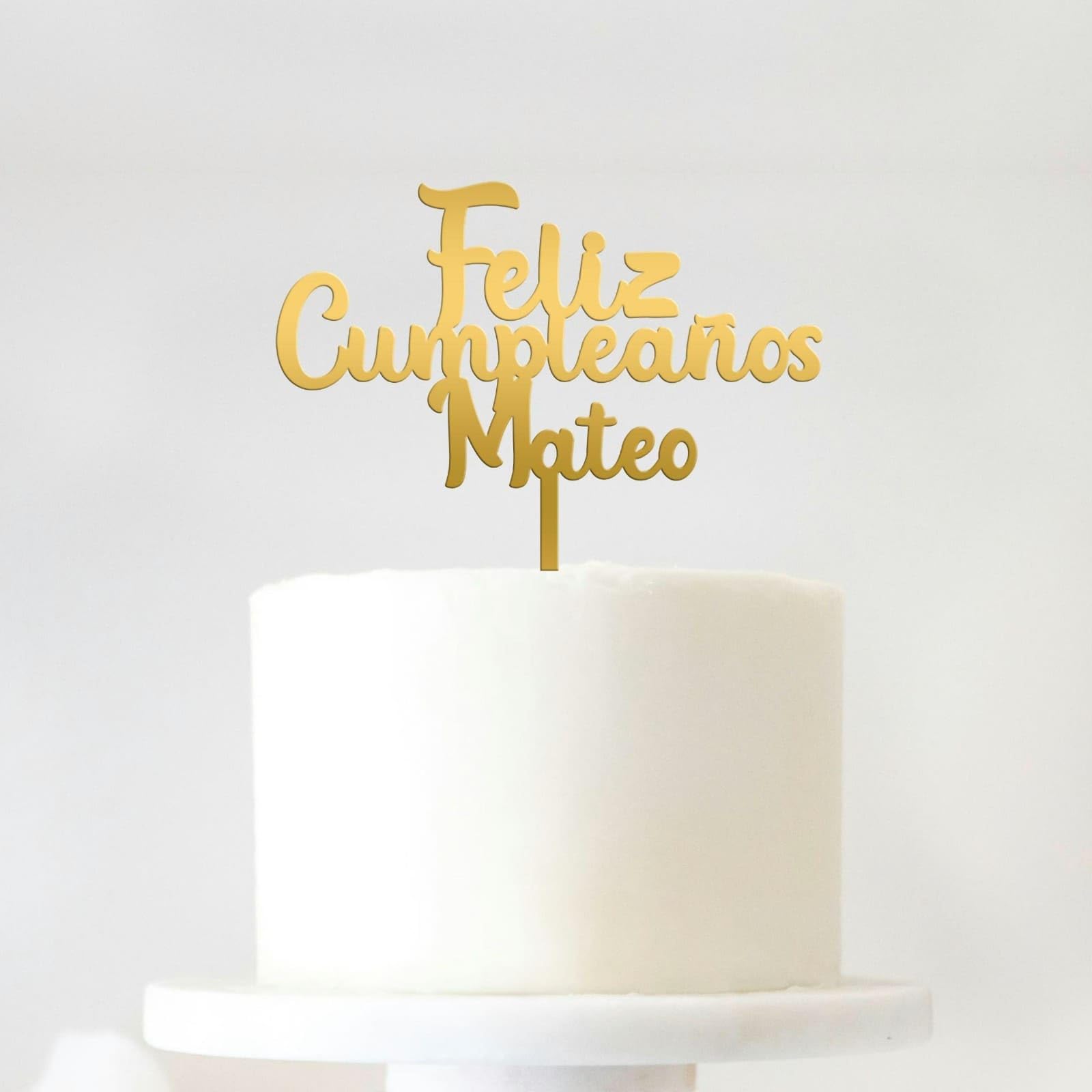 ADOREI - Adorno de pastel personalizado Feliz Cumpleaños + Nombre - Acrílico espejado Laser Cut