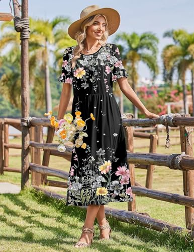 Image of Zeagoo Womens Summer Dresses 2026 Casual Midi Dress Flowy Sundress Ruffle Short Sleeve Tiered Dresses A Line Boho Dress