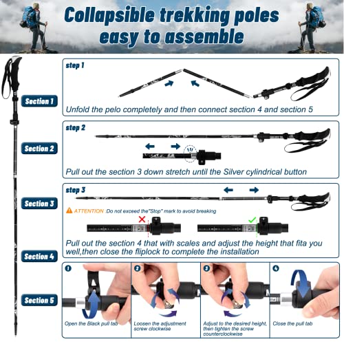 Nordic Walking Stöcke, 7075 Aluminium Wanderstöcke, Wanderstöcke Faltbar, 110 CM-130 cm Einstellbar, Mit 6 Paar… - Image 5