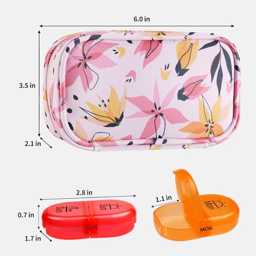 Image of Serfeymi Weekly Travel Pill Organizer 2 Times A Day AM PM Upgraded Rainbow Pill Box 7 Day with Portable Zipper PU Leather Pill Case, Medicine Organizer for Pills, Vitamins, Fish Oils - Pink 03