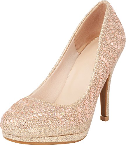 Cambridge Select Women's Closed Toe Slip-On Glitter Crystal Rhinestone Platform Stiletto High Heel Pump,9 B(M) US,Rose Gold