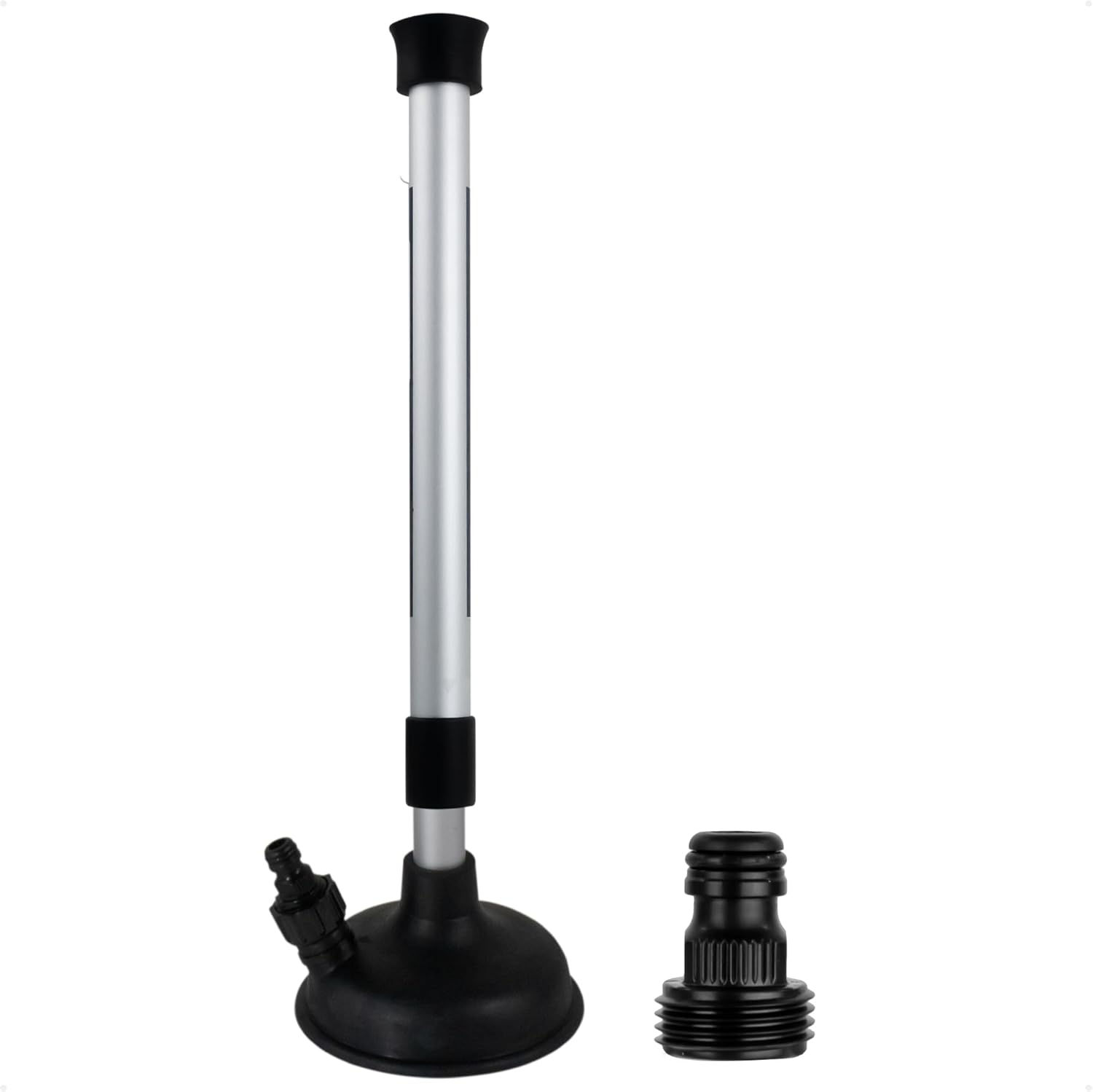 Five Oceans Inboard Motor Muff, Universal Inboard Motor Flusher, Fake a Lake - Black PVC Marine Grade Round Cup Muff, Telescoping Shaft from 18" to 30", Garden Hose Connector & Quick Connect - FO4602