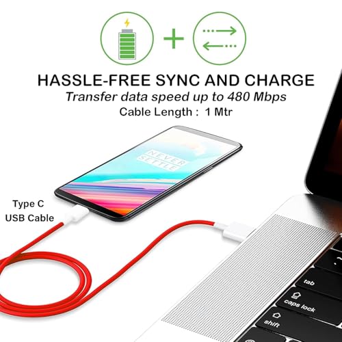 Image of OnePlus Original Upto 100W, 10 Amp USB A to Type C Charging and Data Cable, Compatible with all models of Oneplus, Supports SUPERVOOC / DASH / WARP Ultra Fast Charging, 0-80% 20 Min, 1 Year Warranty